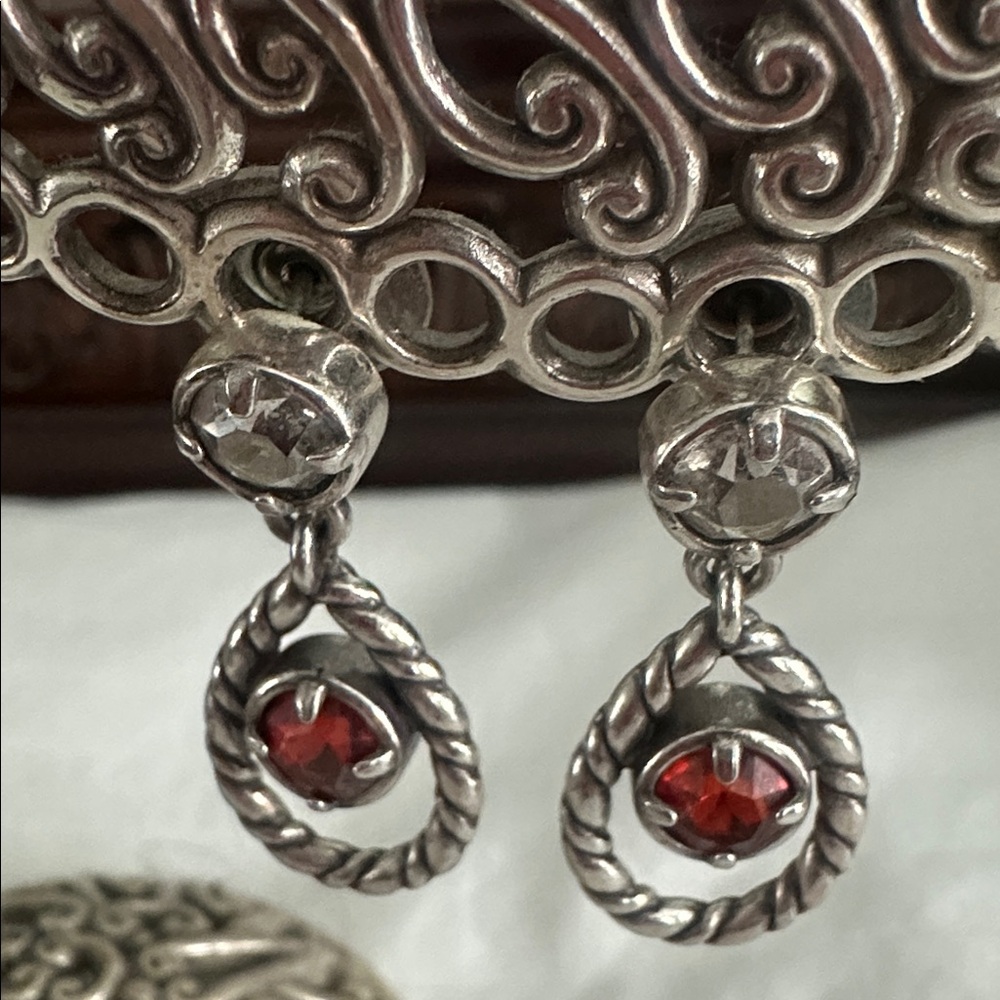 Brighton Silver and Red and CZ Teardrop Earrings - Picture 2 of 3